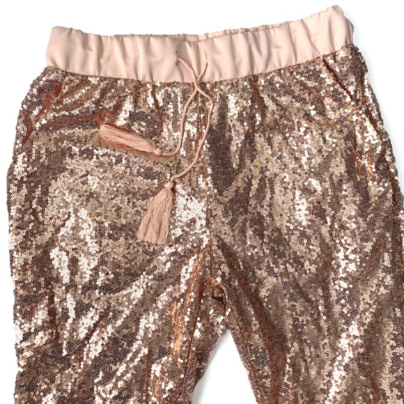 TWO LEFT! Rose Gold Sequin Pants - Picture 5 of 9